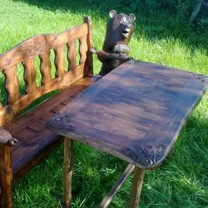 Продаётся скамья резная с медведями и стол(сосна, липа)